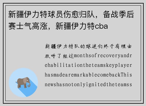 新疆伊力特球员伤愈归队，备战季后赛士气高涨，新疆伊力特cba